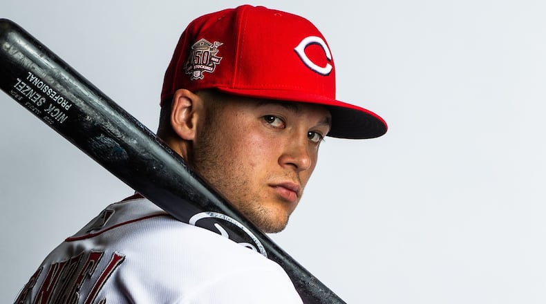 Nick Senzel, of the Cincinnati Reds, poses for a portrait at the Cincinnati Reds Player Development Complex  on February 19, 2019 in Goodyear, Arizona. (Photo by Rob Tringali/Getty Images)