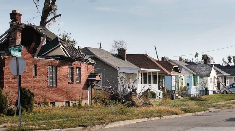 Many houses and apartments in Old North Dayton were destroyed or damaged in the EF4 tornado, including along Macready Avenue, pictured, and on nearby Kelly Avenue. CHRIS STEWART / STAFF
