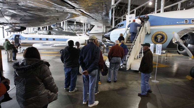 The National Museum of the United States Air Force was busy with visitors to the Presidential Gallery of aircraft on Friday, November 22, 2013, the 50th anniversary of President John F. Kennedy’s assassination. Kennedy’s body was flown from Dallas back to Washington D.C. on SAM 26000 (Special Air Mission), or Air Force One, which is in the museum’s collection. SAM 26000 is the centerpiece of the gallery. TY GREENLEES / STAFF