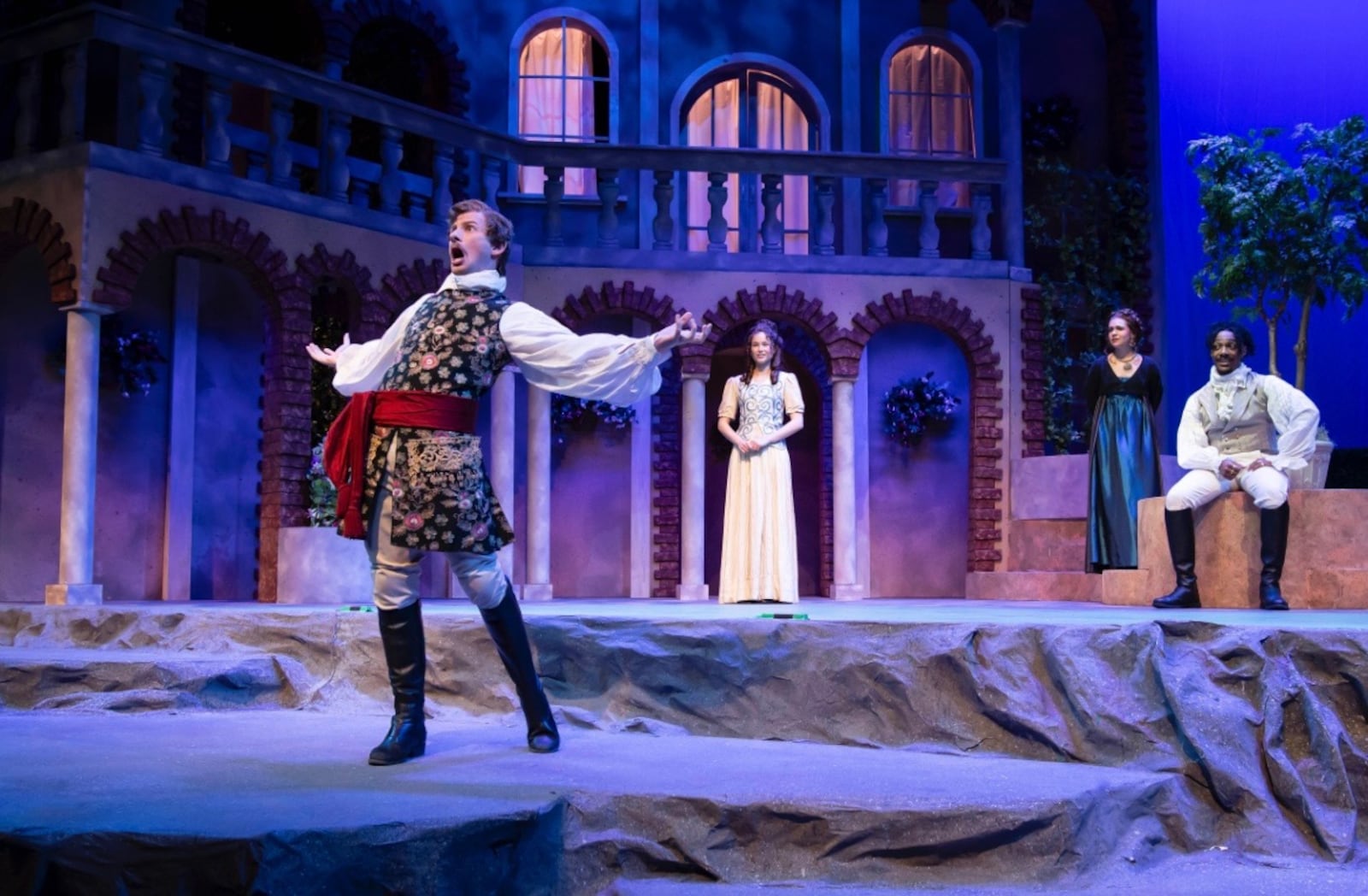 Orion Carter (Signior Benedick) and the cast of Wright State University's production of “Much Ado About Nothing.” Photo courtesy of Wright State Theatre
