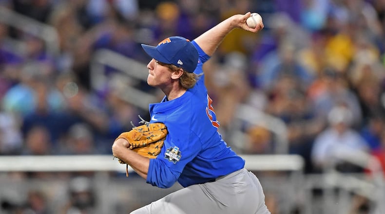 Florida’s Michael Byrne against the LSU Tigers in the eighth inning during game one of the College World Series Championship Series on June 26, 2017 at TD Ameritrade Park in Omaha, Nebraska. (Photo by Peter Aiken/Getty Images)