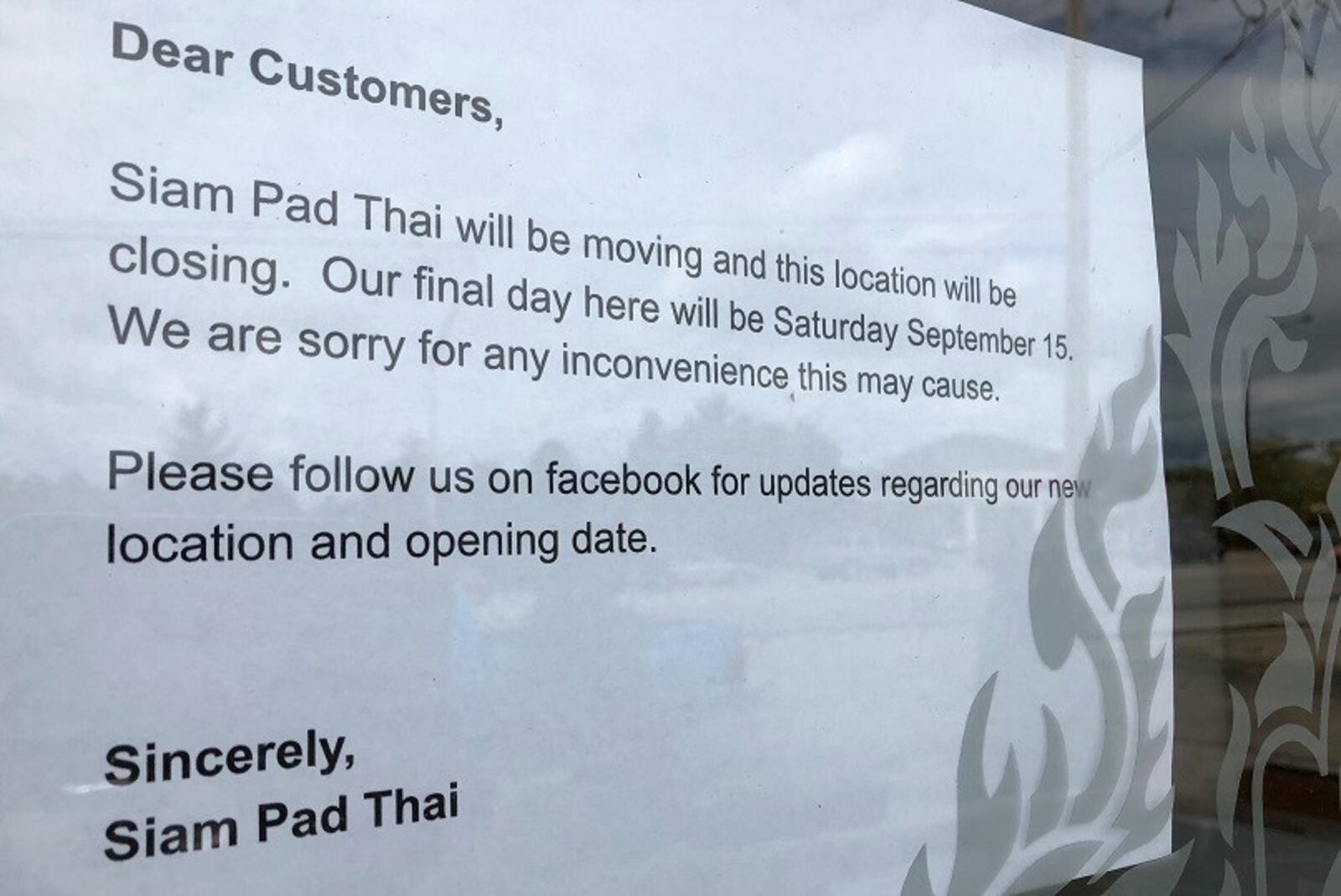 Siam Pad Thai has closed in Kettering, but intends to reopen early next year near Shroyer and Patterson roads in Dayton.