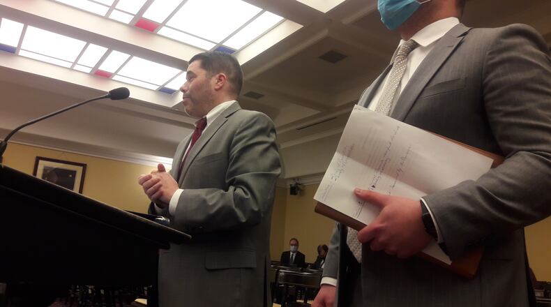 Republican consultants present their party's proposal for new state House and Senate maps to the Ohio Redistricting Commission on Jan. 22, 2022.