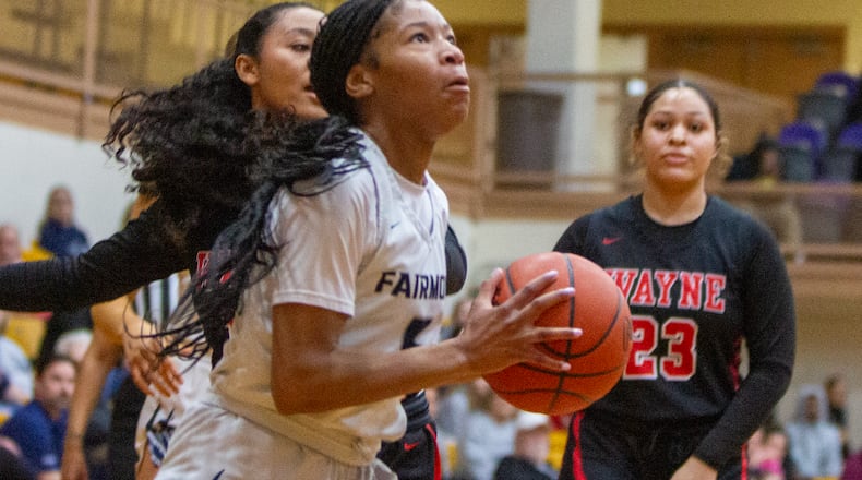 Fairmont's Kayla Thornton looks to score during Monday night's tournament loss to Wayne. Thornton scored 26 points. Jeff Gilbert/CONTRIBUTED