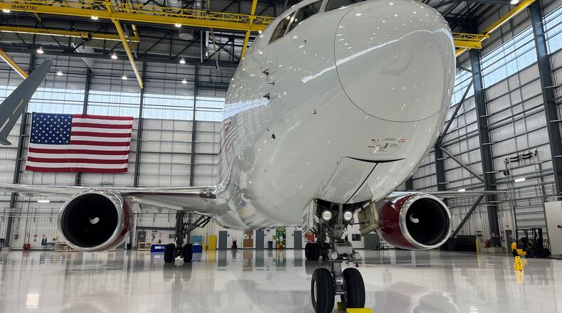A Boeing 767 at Sierra Nevada Corp.'s first hangar facility at the Dayton International Airport on Wednesday, Feb. 8, 2023. CORNELIUS FROLIK / STAFF