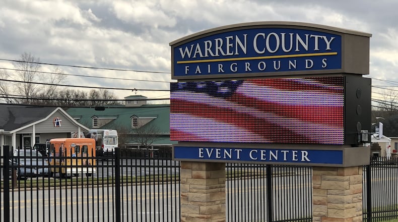 The sign for the Warren County Fairgrounds advertises an event center. The facilities should be in place later this year. STAFF/LAWRENCE BUDD