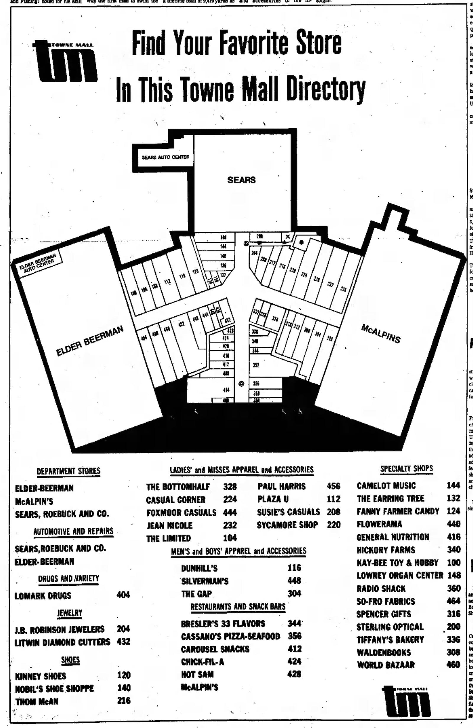 Advertisements from a Journal-News special section prior to the grand opening of the Towne Mall, in Middletown, which took place Wednesday, Feb. 9, 1977. JOURNAL-NEWS ARCHIVES