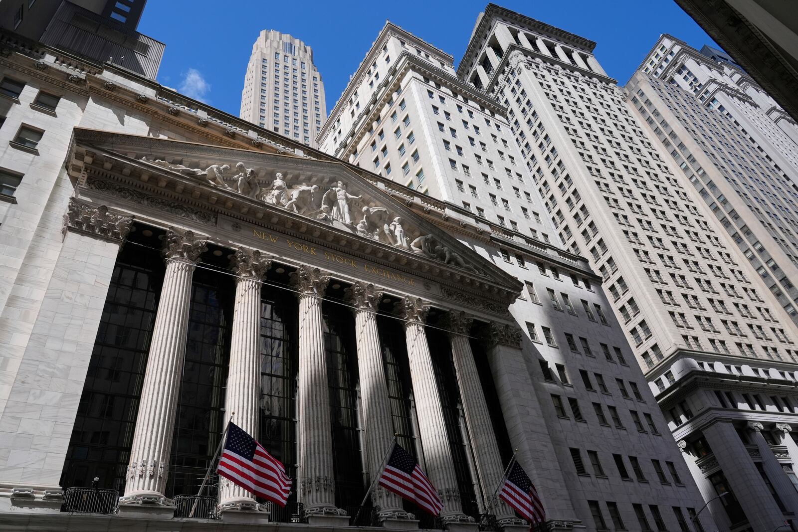 The New York Stock Exchange is seen in New York, Tuesday, April 8, 2025. (AP Photo/Seth Wenig)