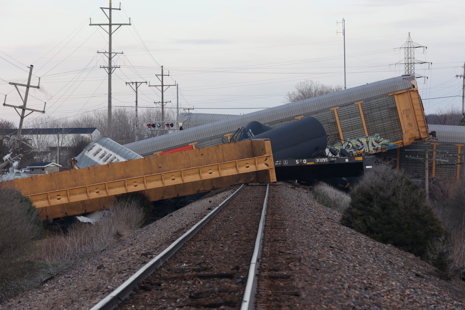 At least 20 cars derailed at State Route 41 in Clark County on March 4, 2023. BILL LACKEY/staff