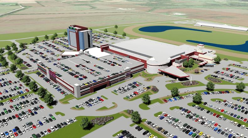 Miami Valley Gaming in Warren County’s Turtlecreek Twp. is proposing a $100 million expansion project, one that could be completed by early 2021. If approved, it would add a 194-room, 11-story hotel, a restaurant and a four-floor parking garage. CONTRIBUTED