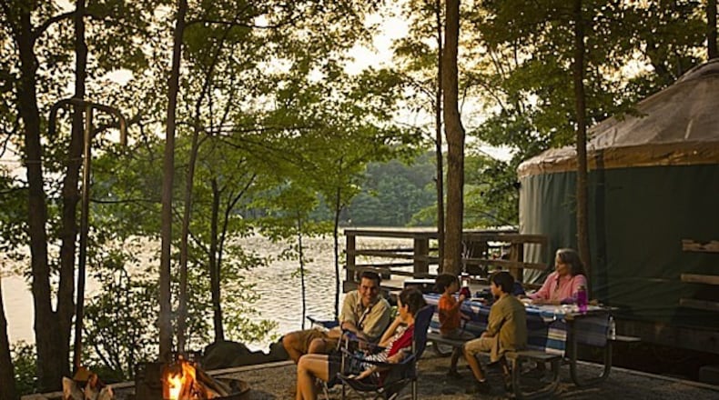 Fort Yargo State Park's yurts have access to a lake with a large swimming beach
