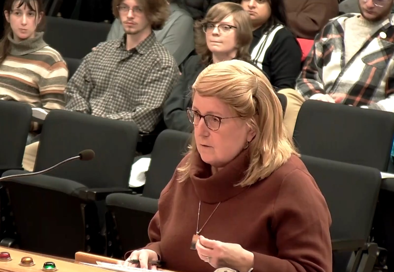 Joyce Probst MacAlpine was among the residents who addressed the Dayton city commission about concerns related to privacy and immigration enforcement as the city's Flock camera program will expand. PHOTO PROVIDED BY CITY OF DAYTON