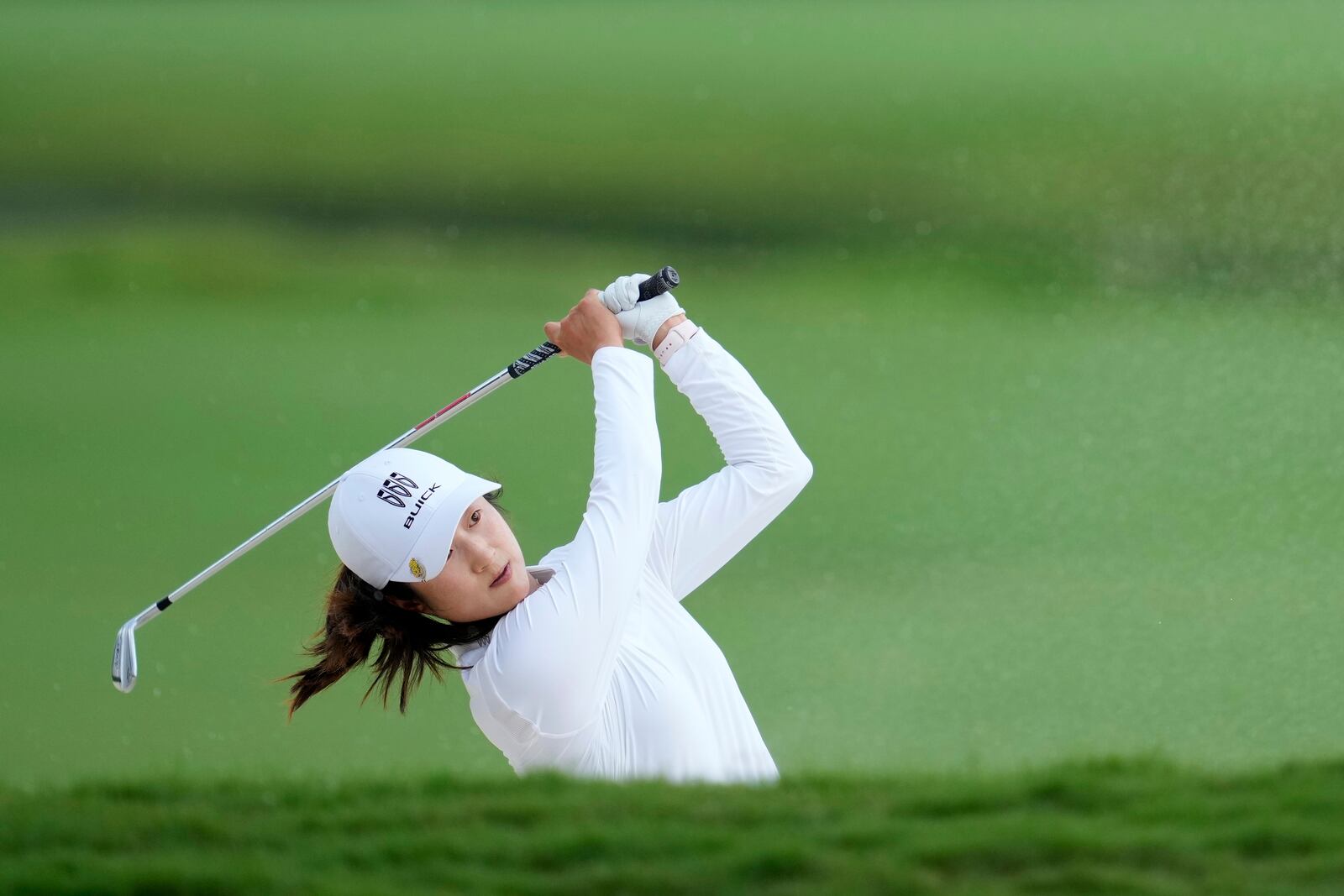 Yu Liu, of China, hits on the fifth hole during the second round of the Chevron Championship LPGA golf tournament Friday, April 25, 2025, in The Woodlands, Texas. (AP Photo/Ashley Landis)