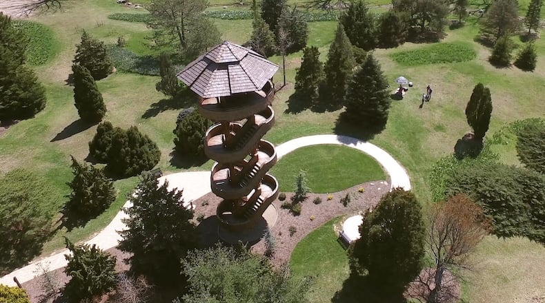 Aerial view of the Cox Arboretum Observation Tree Tower in April, 2016. TY GREENLEES / STAFF