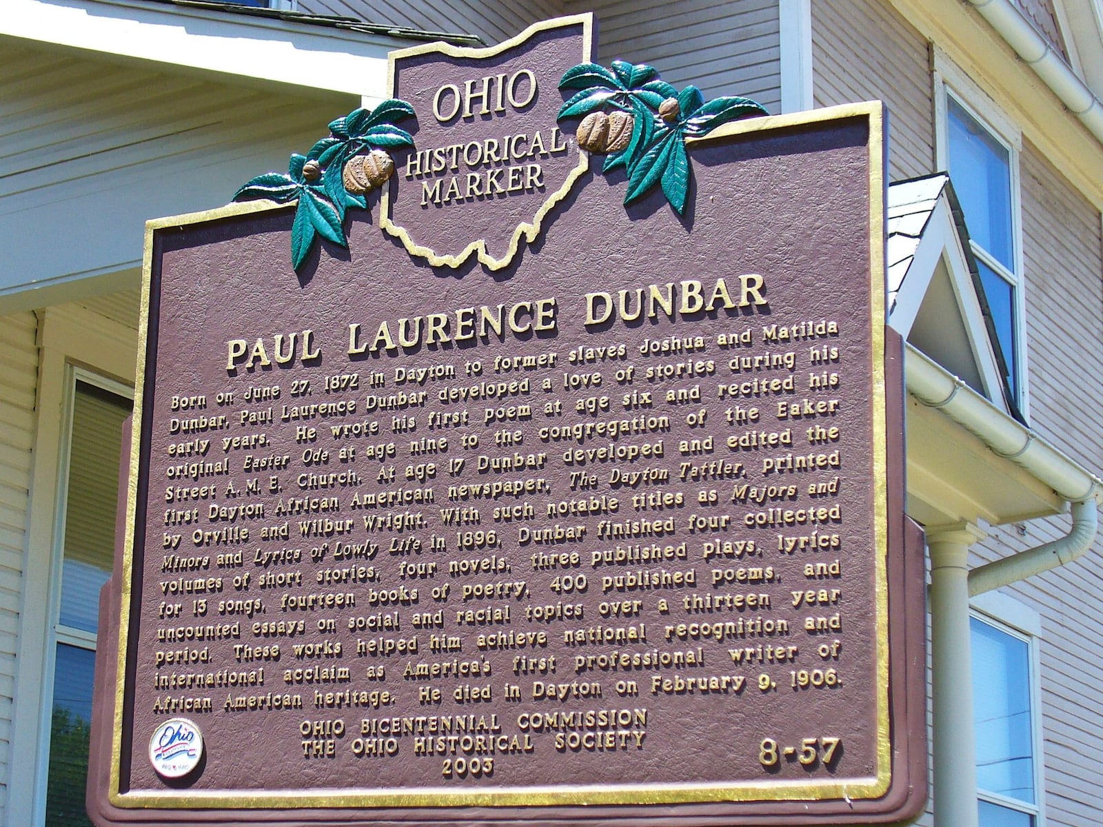 The historical marker at the Paul Laurence Dunbar House. Photos: Source: RemarkableOhio.org