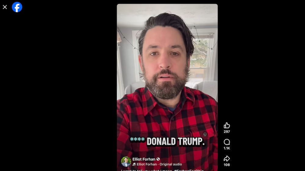 A screenshot from a Facebook video posted by Democratic Ohio attorney general candidate and former Ohio House representative Elliot Forhan, in which he threatens to bring a capital punishment case against President Donald Trump. Screenshot captured on Jan. 28, 2026.