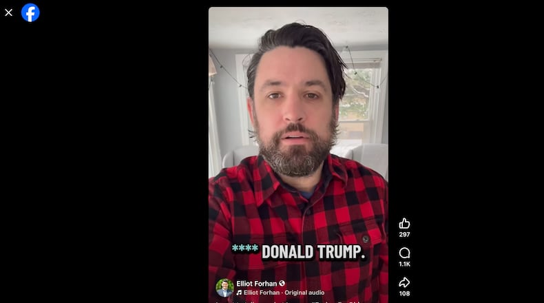 A screenshot from a Facebook video posted by Democratic Ohio attorney general candidate and former Ohio House representative Elliot Forhan, in which he threatens to bring a capital punishment case against President Donald Trump. Screenshot captured on Jan. 28, 2026.