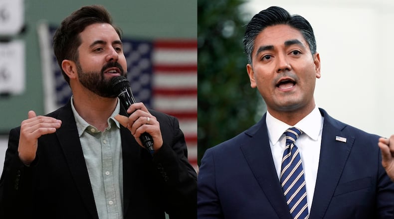 Incumbent Aftab Pureval, right, faced newcomer Cory Bowman, left, in the race for Cincinnati mayor this November. AP PHOTOS