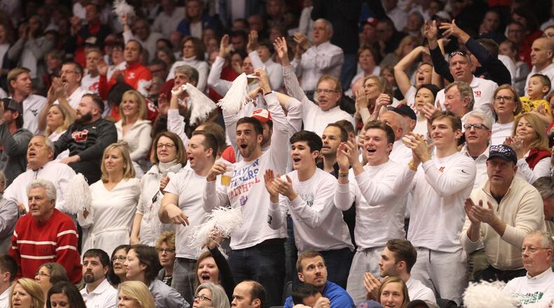 Dayton fans cheer during a game against Virginia Commonwealth on Saturday, Feb. 16, 2019, at UD Arena. David Jablonski/Staff