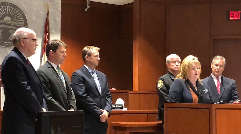 Warren County elected officials declared their opposition to Issue 1 during a press conference. LAWRENCE BUDD / STAFF