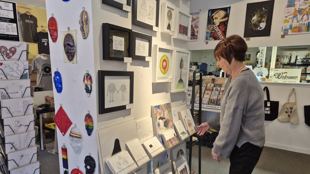 DJ Gallvin, co-owner of Urban Handmade in Yellow Springs, said the town sees a lot of people who have returned to Ohio for the holidays during Small Business Saturday. MICHAEL KURTZ / STAFF