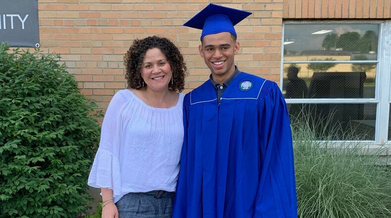 Sara Smith-Custer, a contracting officer in the Contract Execution Directorate, Air Force Life Cycle Management Center, Wright-Patterson Air Force Base, stands with her son Franklin “Miles” Smith-Custer, who won the 2020 Ohio Military Youth of the Year by the Boys and Girls Clubs of America’s Youth of the Year Program. (Contributed photo)