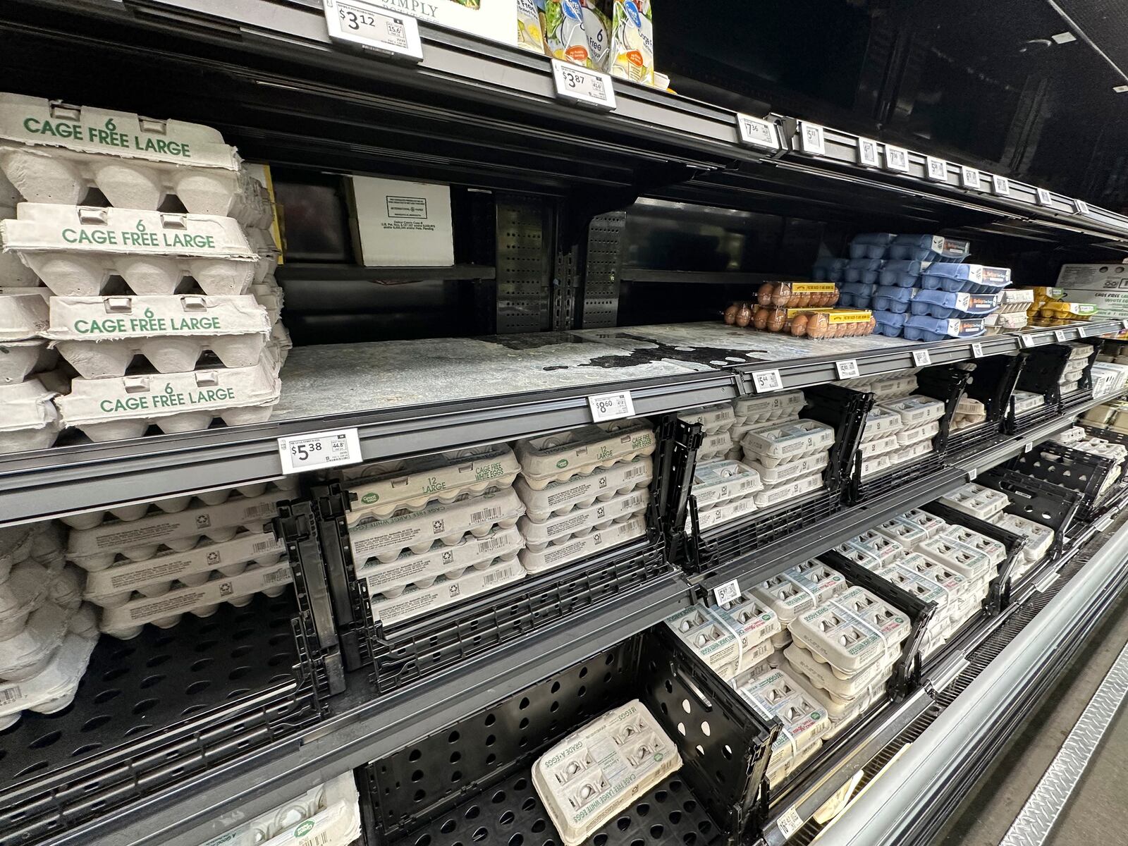 FILE - Cartons of eggs sit on a shelf in a Walmart store, March 10, 2025, in Englewood, Colo. (AP Photo/David Zalubowski, File)