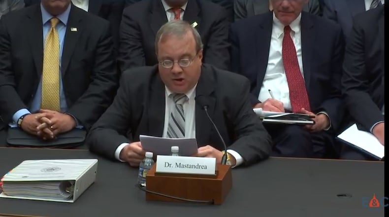 Dr. Joseph R. Mastandrea, chairman of Springboro-based Miami-Luken, reads his opening statement at the start of a congressional hearing into the opioid crisis. CONTRIBUTED