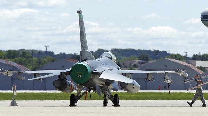 The 180th Fighter Wing of the Ohio Air National Guard temporarily moved all of its flight operations to Wright-Patterson Air Force Base while runway maintenance was conducted at its home base at Toledo Express Airport in 2013. TY GREENLEES / FILE PHOTO