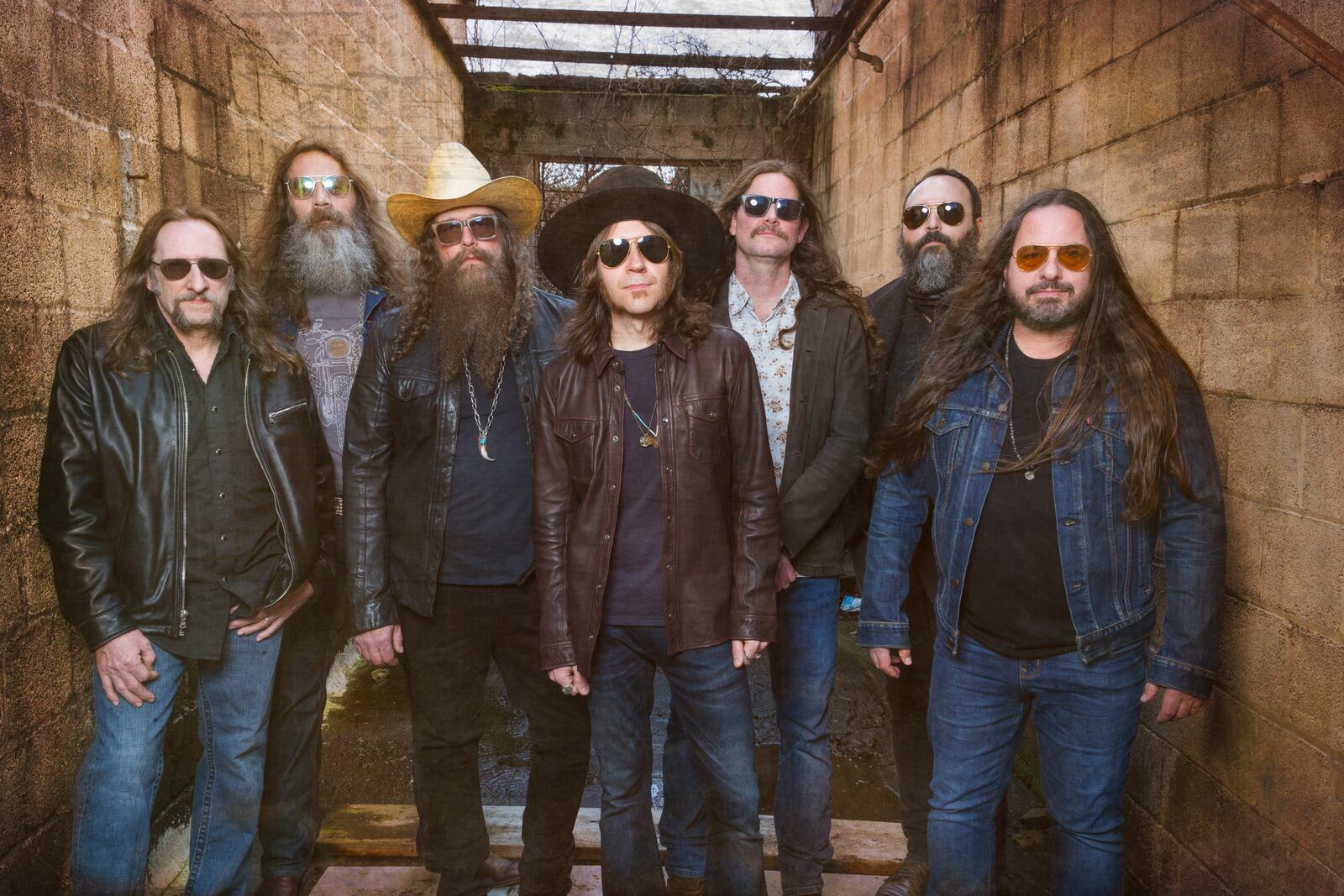 Charlie Starr (center, front) and his bandmates in Blackberry Smoke, Paul Jackson (lead guitar), Richard Turner (bass), Brit Turner (drums), Brandon Still (keyboards), Preston Holcomb (percussion) and Benji Shanks (guitar), bring the Spirit of the South Tour to Rose Music Center in Huber Heights on Sunday, Aug. 1.