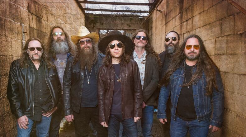 Charlie Starr (center, front) and his bandmates in Blackberry Smoke, Paul Jackson (lead guitar), Richard Turner (bass), Brit Turner (drums), Brandon Still (keyboards), Preston Holcomb (percussion) and Benji Shanks (guitar), bring the Spirit of the South Tour to Rose Music Center in Huber Heights on Sunday, Aug. 1.