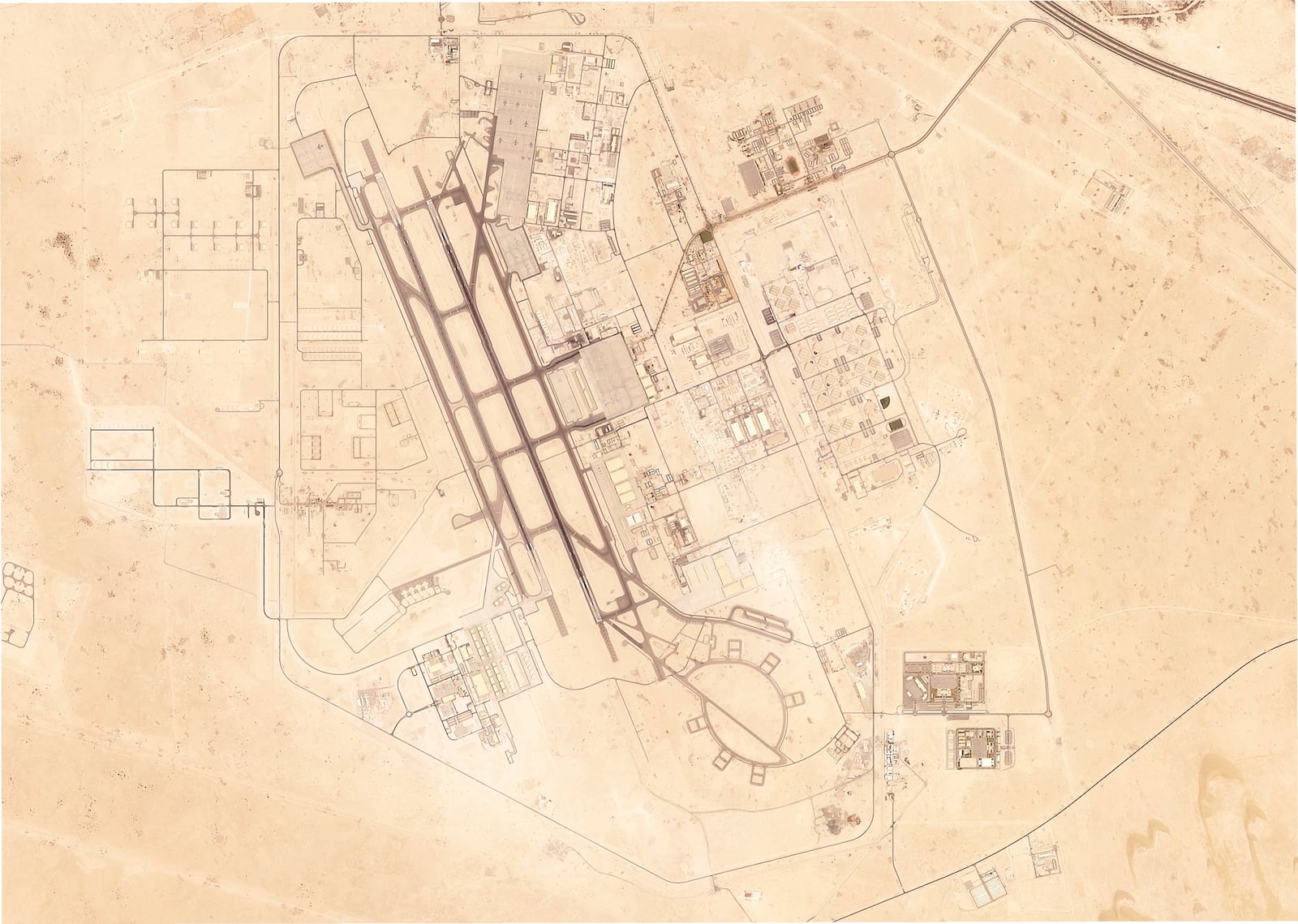 This satellite image from Planet Labs PBC shows Al Udeid Air Base outside of Doha, Qatar, Sunday, June 15, 2025. (Planet Labs PBC via AP)