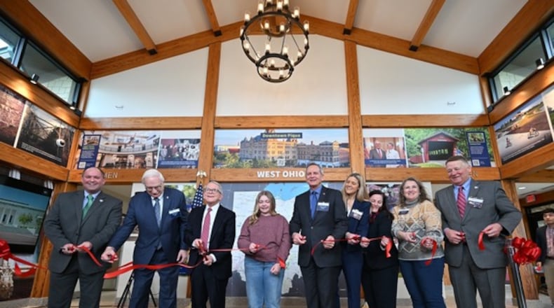 Ohio Gov. Mike DeWine this week joined leaders from the Ohio Department of Transportation, the Ohio Department of Development, and the local community to celebrate the opening of two Miami County I-75 rest areas. CONTRIBUTED