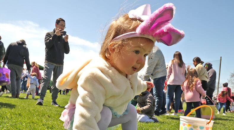 Pictured: Arielle Martin wears her bunny ears at the 2022 Young's Jersey Dairy's Easter Egg Hunt. Young's Jersey Dairy's 40th anniversary Easter Egg Hunt will be held Sunday, April 9. BILL LACKEY/STAFF