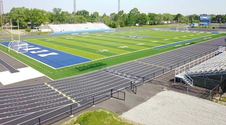 Doug Adams Stadium at Xenia High School has a new track installed that will debut to the community Wednesday at the Neighborhood Night Out.