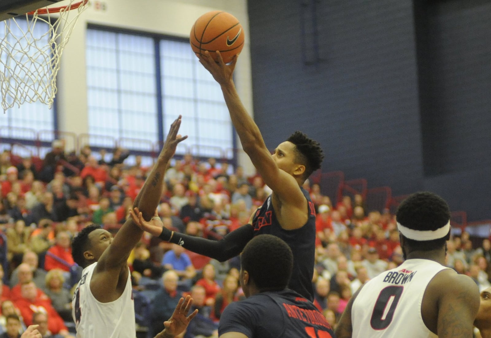 Dayton’s Darrell Davis scores. Duquesne hosted Dayton at Pittsburgh in a men’s college basketball A-10 opener on Sat., Dec. 30, 2017. MARC PENDLETON / STAFF