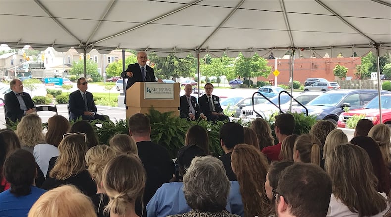 Fred Manchur, CEO of Kettering Health Network, spoke during the ribbon cutting for the system’s latest hospital in Troy. KAITLIN SCHROEDER