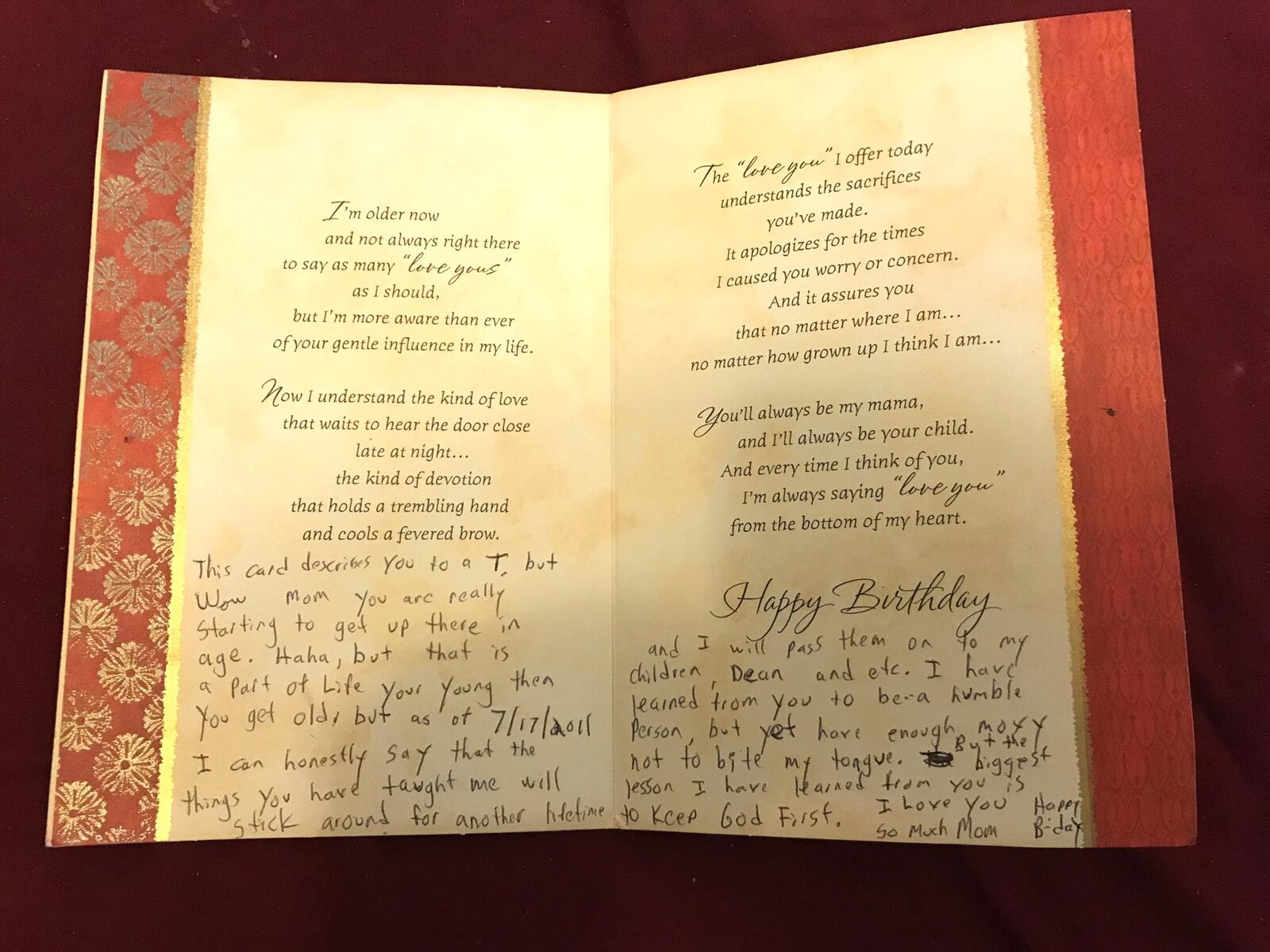 The last birthday card Kordero Hunter gave his mother, Kim Hunter, before his death in 2011. CONTRIBUTED PHOTO
