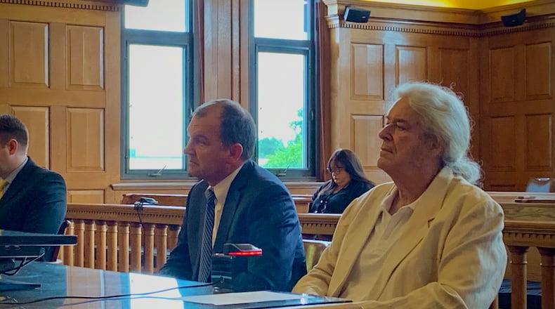 Thomas Macaulay, (right) and his attorney Jon Paul Rion (left) in the court of Judge Mike Buckwalter, Sept. 25, 2024. LONDON BISHOP/STAFF