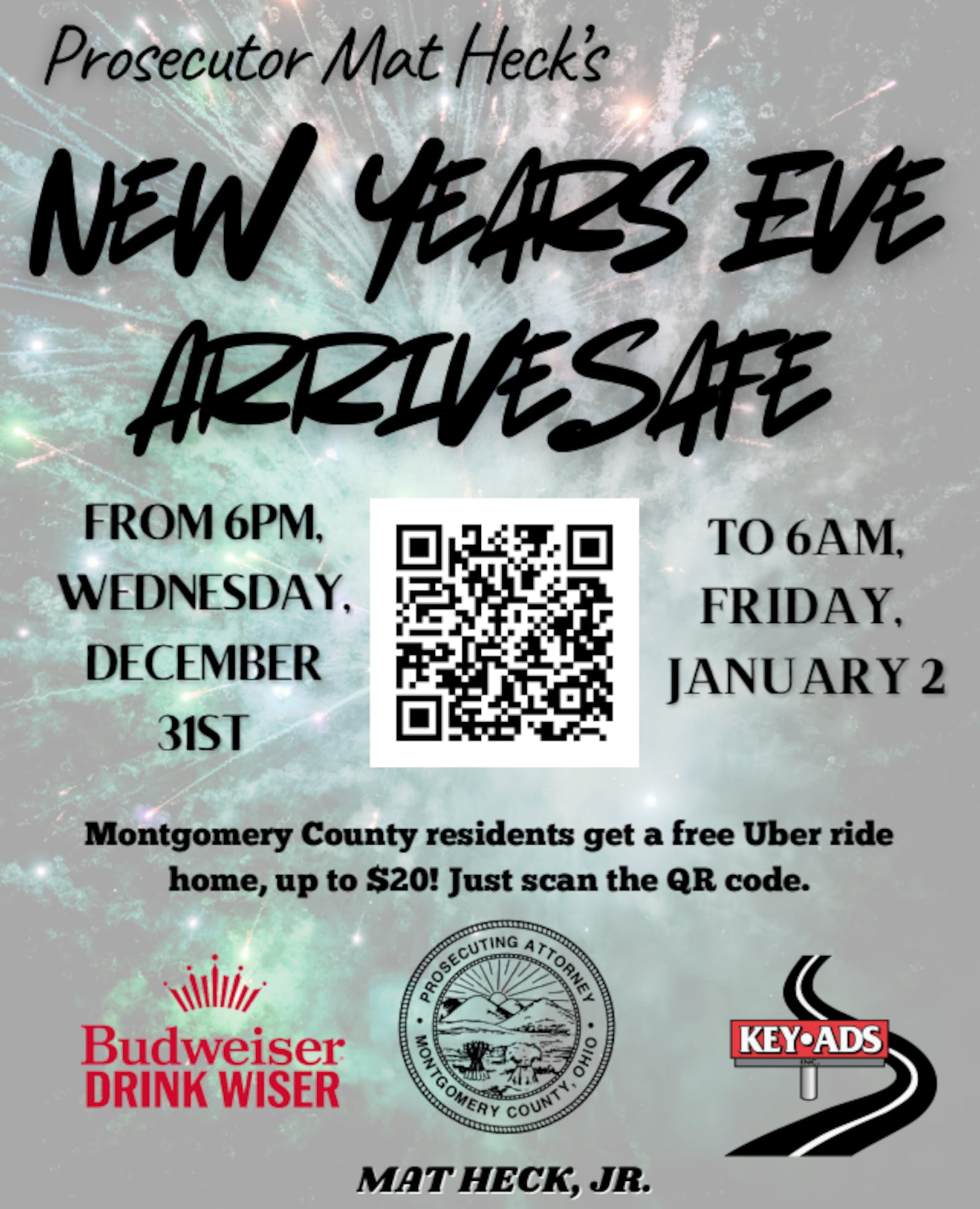 Montgomery County residents can scan the QR code for a $20 voucher for a safe and sober ride home over the New Year's holiday.