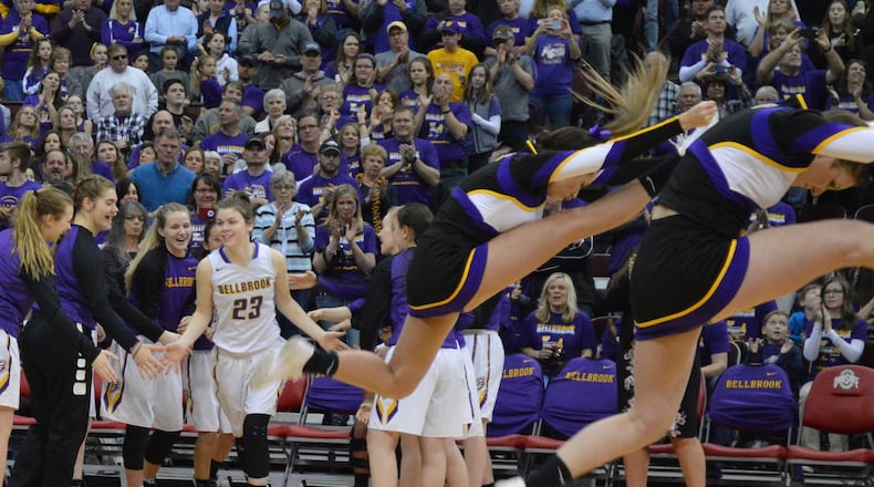 Bekah Vine of Bellbrook. Gilmour Academy defeated Bellbrook 47-40 in a girls high school basketball D-II state semifinal at OSU’s Schottenstein Center in Columbus on Friday, March 16, 2018. ERIC FRANTZ / CONTRIBUTOR