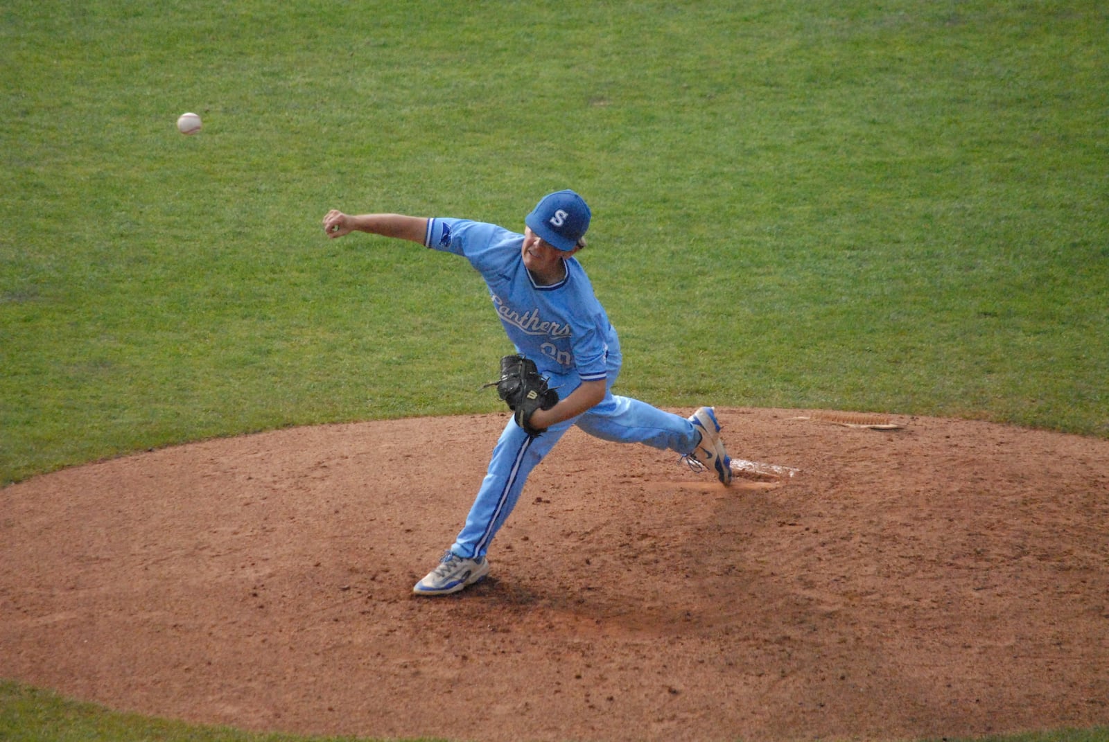 Springboro's Dylan Brabston sends a pitch to the plate during his Division I state championship game against Lewis Center Olentangy on Sunday at Canal Park in Akron. CHRIS VOGT / CONTRIBUTED