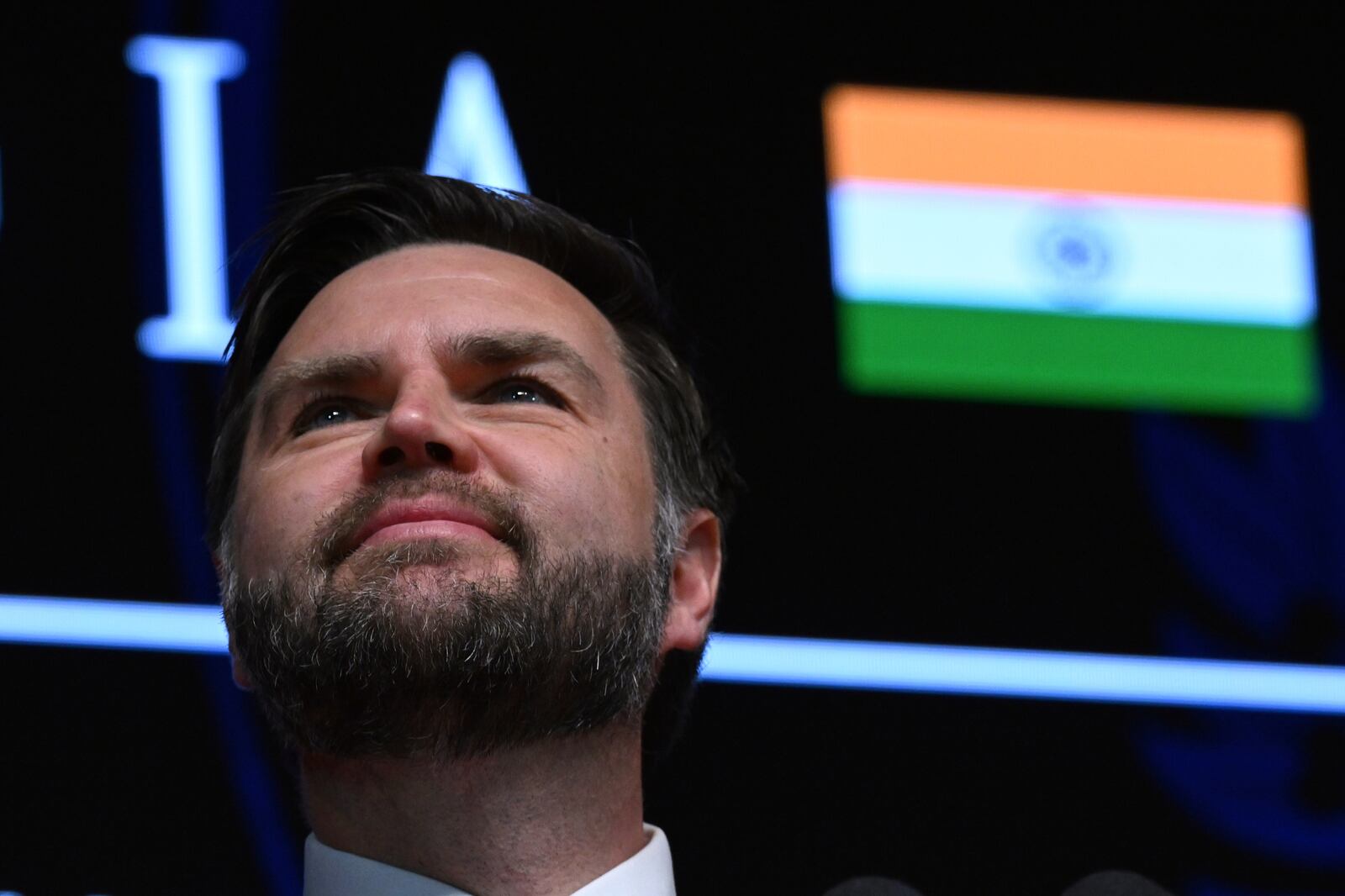 U.S. Vice President JD Vance delivers remarks at the Rajasthan International Centre in Jaipur, India, Tuesday, April 22, 2025. (Kenny Holston/The New York Times via AP, Pool)