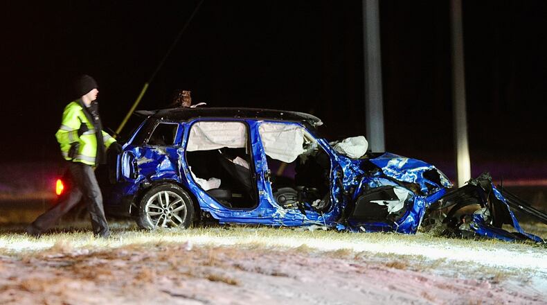 Four people died as the result of a two-vehicle crash in Clark County late Saturday, March 12, 2022. MARSHALL GORBY/STAFF