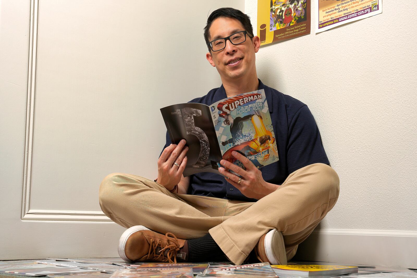 Comic book writer Gene Yang poses for a portrait Tuesday, April 1, 2025, in San Jose, Calif. (AP Photo/Tony Avelar)