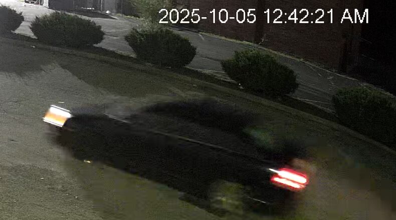 Montgomery County sheriff's deputies released images of the suspect and suspect vehicle in a pedestrian strike that seriously injured a person on Sunday, Oct. 5, 2025, on North Main Street near West Melford Avenue in Harrison Twp. The suspect vehicle is a black or dark-colored sedan. Photo courtesy the Montgomery County Sheriff's Office.