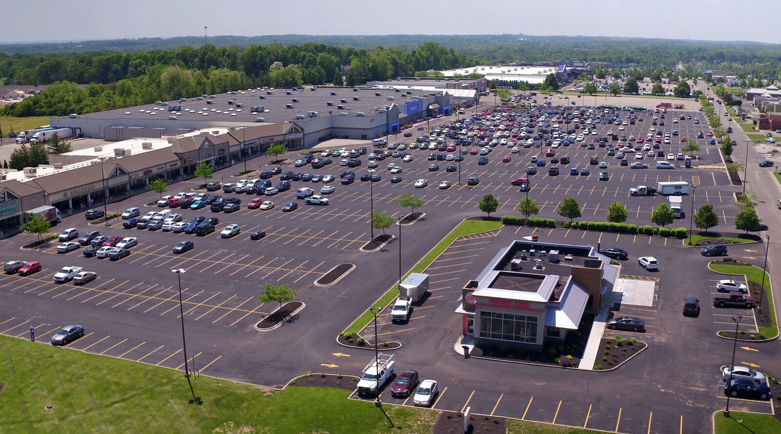 Aerial view of Sugarcreek Plaza looking south from Clyo Rd.  Bed Bath & Beyond and Buy Buy Baby are moving into the former Cub Foods building.  The retailers are expected to open in fall, 2017.   TY GREENLEES / STAFF