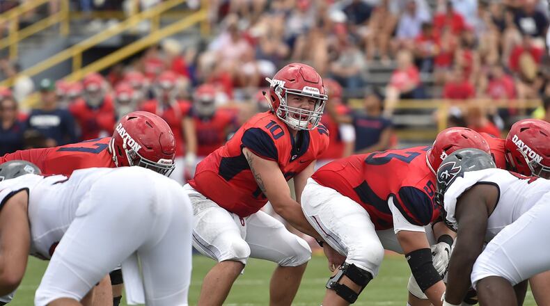 Dayton quarterback Jack Cook during last week’s game against Robert Morris. Erik Schelkun/CONTRIBUTED