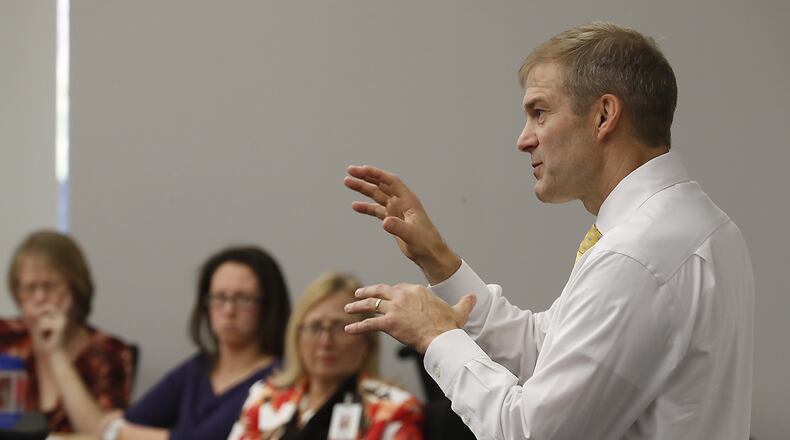 Rep. Jim Jordan, R-Urbana, speaking here to a group of business leaders in Urbana, founded the House Freedom Caucus, a group of conservative lawmakers that at times has been able to influence legislation in Congress. BILL LACKEY/STAFF