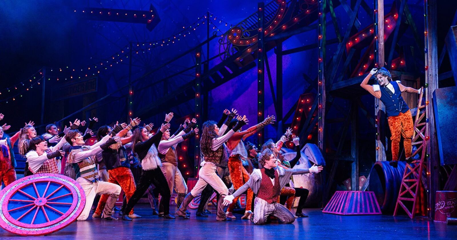 Gavin Poronsky (right as Skimbleshanks) leads "Skimbleshanks: The Railway Cat" in Muse Machine's production of "Cats." Photo courtesy of Muse Machine